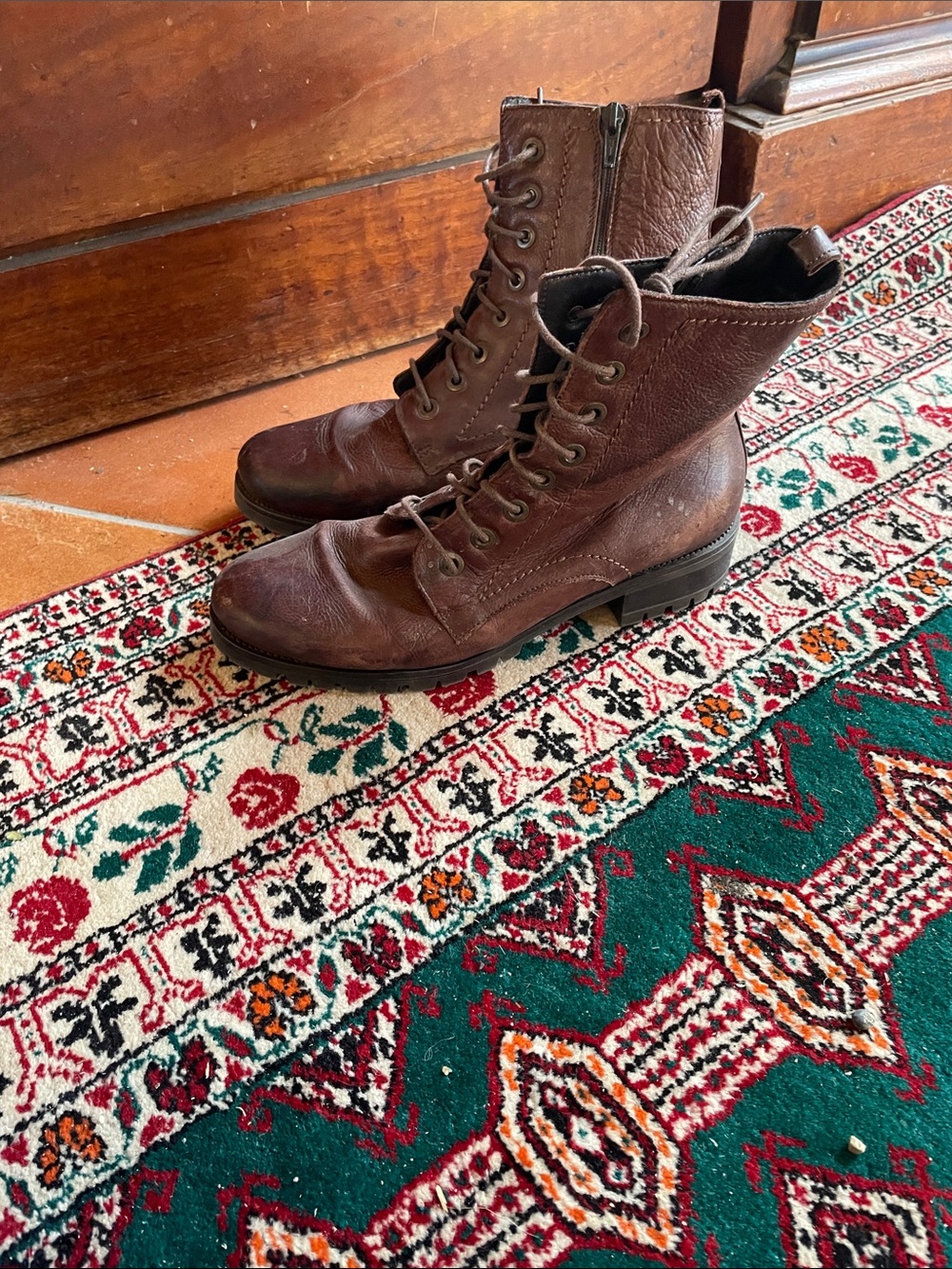 Dune London Burgundy Brown Leather zip boots
